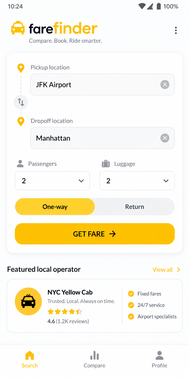 Wayvo2 app on Android showing the route search form